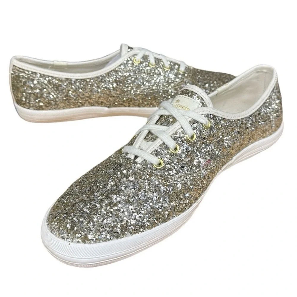 Keds for Kate Spade CH KS Platinum Gold Glitter #WF57125 Shoes Sneakers Size 9.5